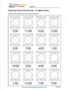 Draw the Time to the Hour #3 - 16 Square Clocks