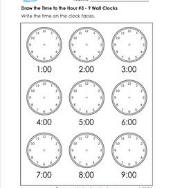 Draw the Time to the Hour #3 - 9 Wall Clocks