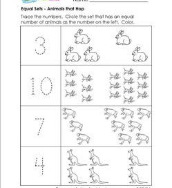 Equal Sets - Animals that Hop - Comparison Worksheets