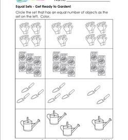 Equal Sets - Get Ready to Garden! - Comparison Worksheets