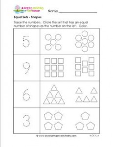 Equal Sets - Shapes - Comparison Worksheeets