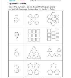 Equal Sets - Shapes - Comparison Worksheeets