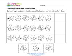 Extending Patterns - Bees and Butterflies - Patterns Worksheets