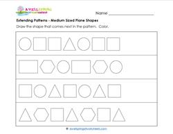 Extending Patterns - Medium Sized Plane Shapes - Patterns Worksheets