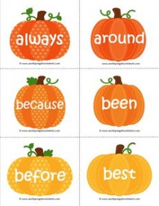 fall dolch sight word flashcards second grade