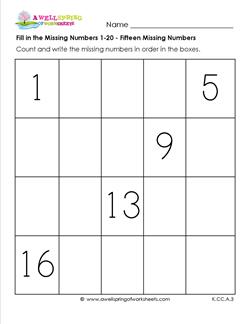 fill in the missing numbers 1-20 - fifteen missing numbers