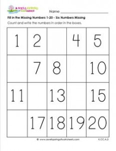 fill in the missing number 1-20 - six numbers missing
