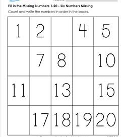 fill in the missing number 1-20 - six numbers missing