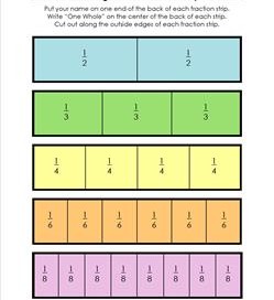 fraction strip cut outs soft colors
