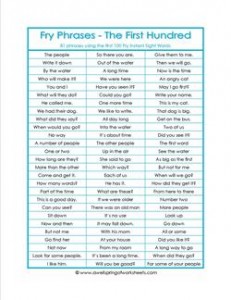 Fry Phrases - The First 100 - First Grade Sight Words