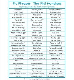 Fry Phrases - The First 100 - First Grade Sight Words