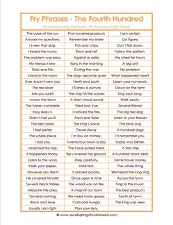 fry phrases - the fourth 100- fry instant phrases