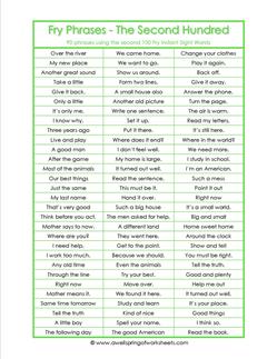 fry phrases - the second 100 - Fry word phrases