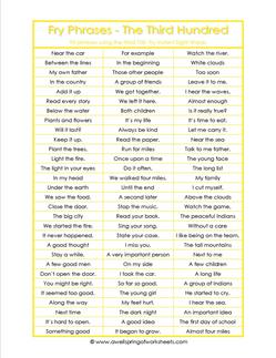 fry phrases - the third 100 - fry word phrases