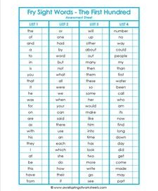 fry sight word assessment - the first 100