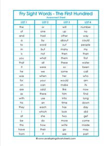 fry sight word assessment - the first 100