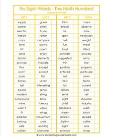 fry sight word assessment - the ninth 100