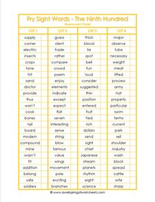 fry sight word assessment - the ninth 100