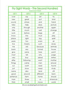 fry sight word assessment - the second 100