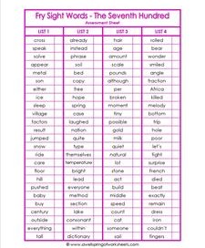 fry sight word assessment - the seventh 100