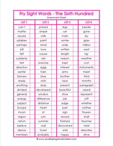 fry sight word assessment - the sixth 100