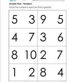 Greater Than - Numbers - Comparison Worksheets