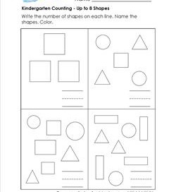 Kindergarten counting - Up to 8 Shapes
