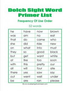 kindergarten dolch word list - frequency order