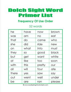 kindergarten dolch word list - frequency order