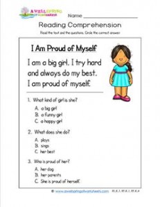 Kindergarten Reading Comprehension - I Am Proud of Myself. Three multiple choice reading comprehension questions.