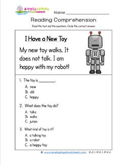 kindergarten reading comprehension i have a new toy