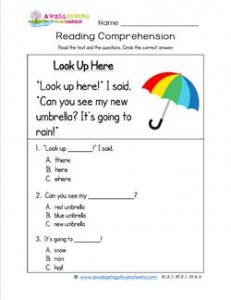 Kindergarten Reading Comprehension - Look Up Here!