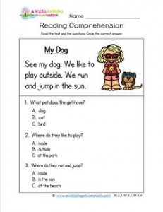 kindergarten reading comprehension my dog wellspring