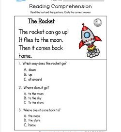 Kindergarten Reading Comprehension - The Rocket. Three multiple choice reading comprehension questions.