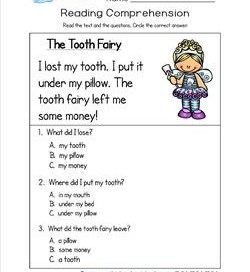 Kindergarten Reading Comprehension - The Tooth Fairy