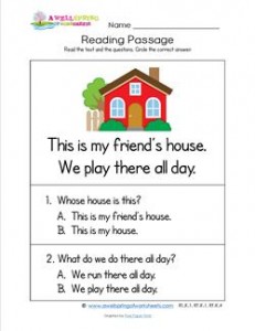 Kindergarten Reading Passages - House. A Kindergarten Reading Comprehension Worksheet.