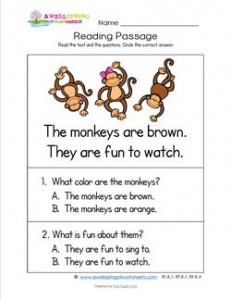 Kindergarten Reading Passages - Monkeys. Part of a set of two line, sight word rich reading passages.