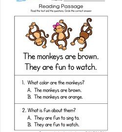 Kindergarten Reading Passages - Monkeys. Part of a set of two line, sight word rich reading passages.