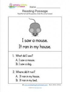 Kindergarten Reading Passages - Mouse. Part of a set of two line, sight word rich reading passages.