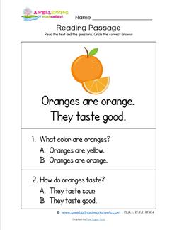 Kindergarten Reading Passages - Orange
