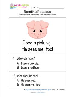 Kindergarten Reading Passages - Pig