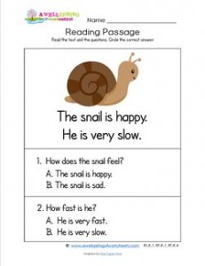 Kindergarten Reading Passages - Snail