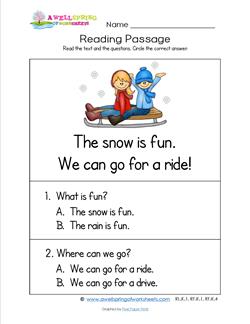 Kindergarten Reading Passages - Snow