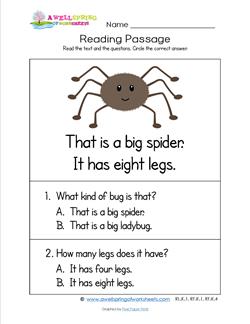 Kindergarten Reading Passages - Spider