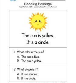 Kindergarten Reading Passages - Sun