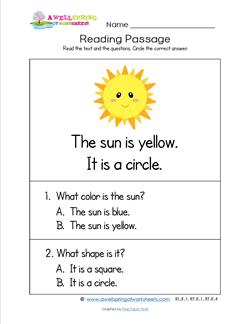 Kindergarten Reading Passages - Sun