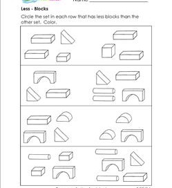 Less - Blocks - Comparison Worksheets