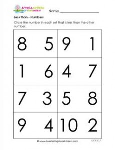 less than comparing numbers worksheets using numbers