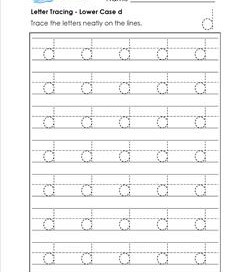 Letter Tracing - Lower Case d - Handwriting Practice Worksheets