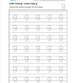 Letter Tracing - Lower Case g - Handwriting Practice Worksheets